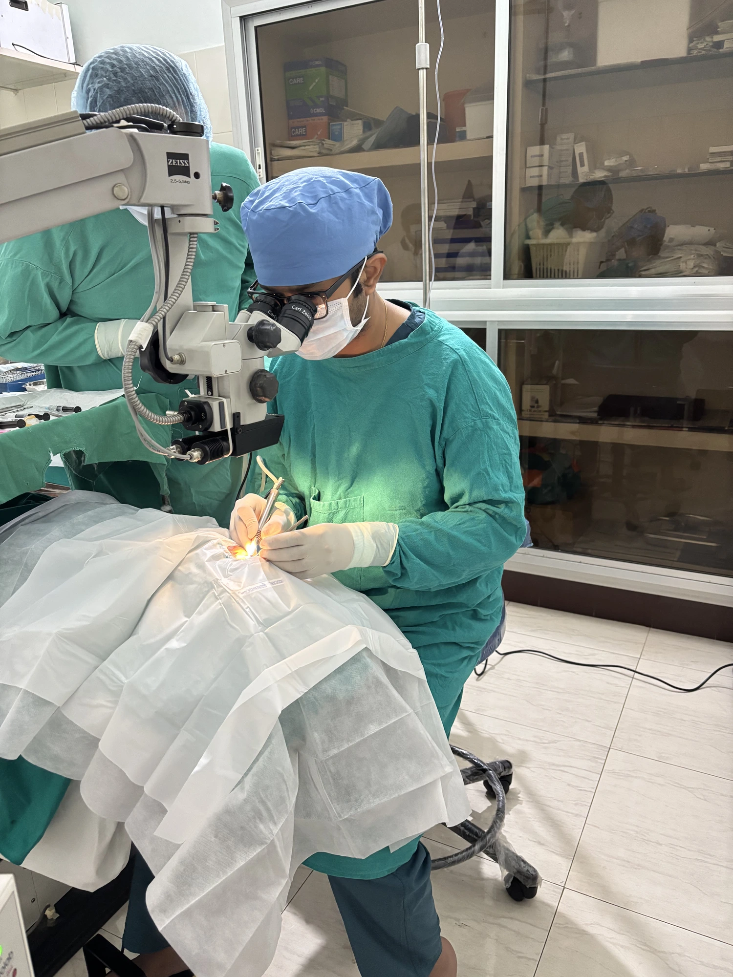 Micro-incision cataract surgery in progress